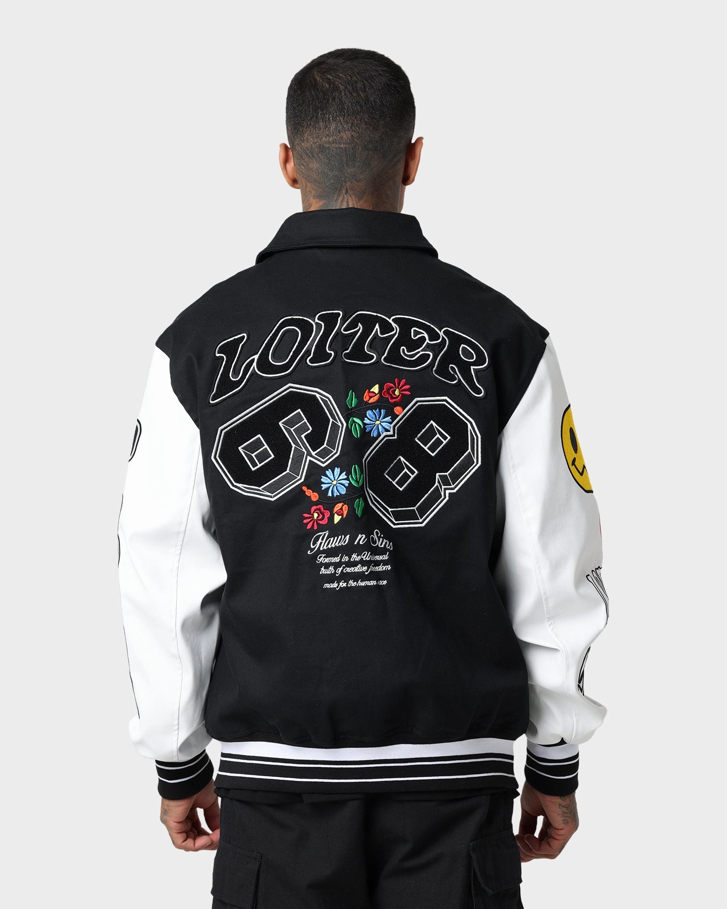 Loiter Flaws Varsity Jacket Black/White Double Layered Edges Threat