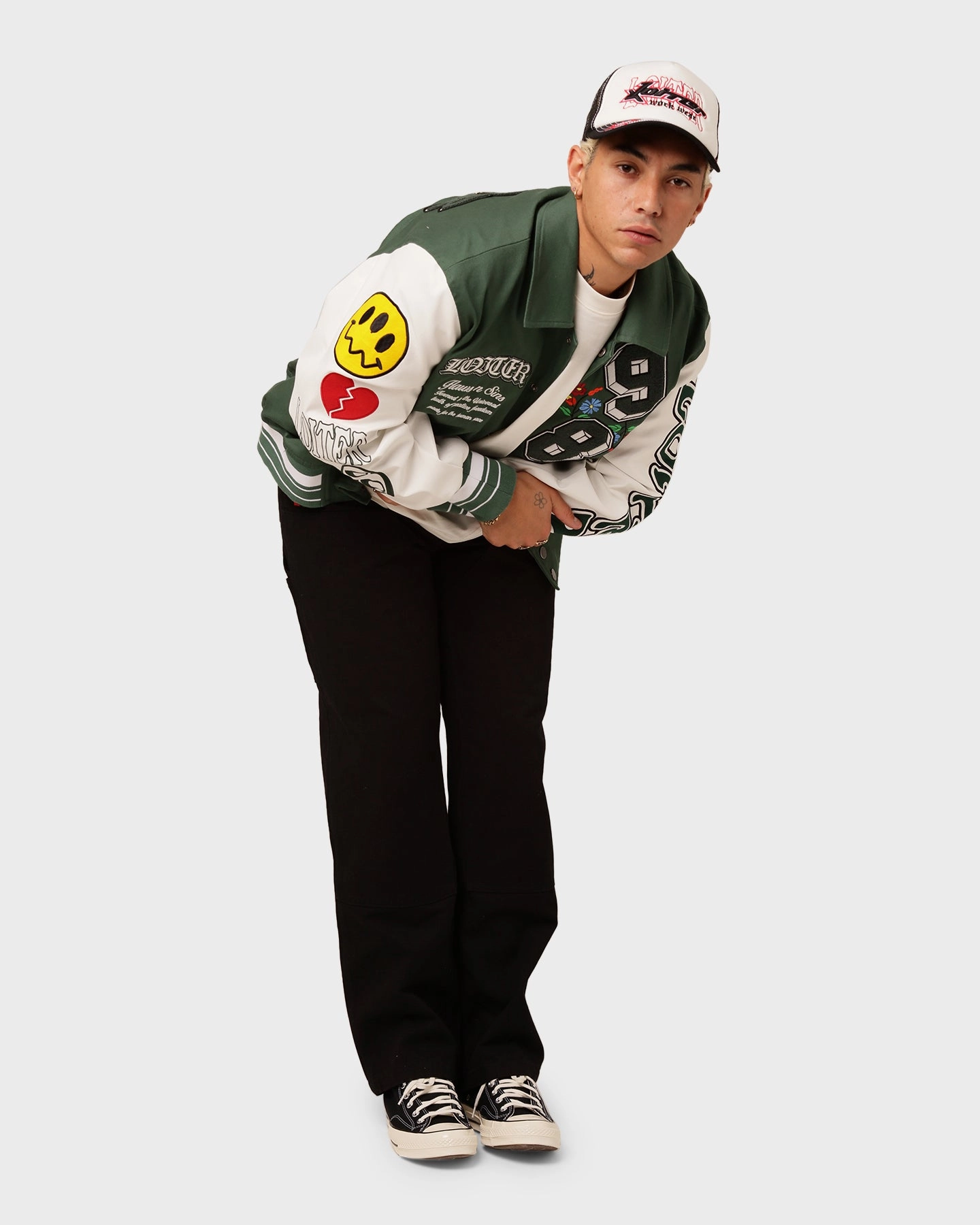 Loiter Flaws Varsity Jacket Green/Off White Present