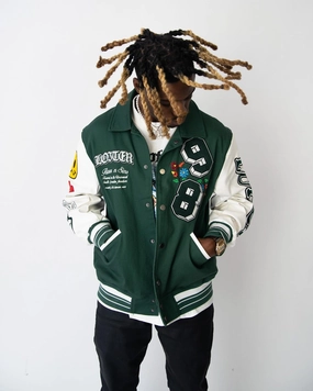 Loiter Flaws Varsity Jacket Green/Off White Learn