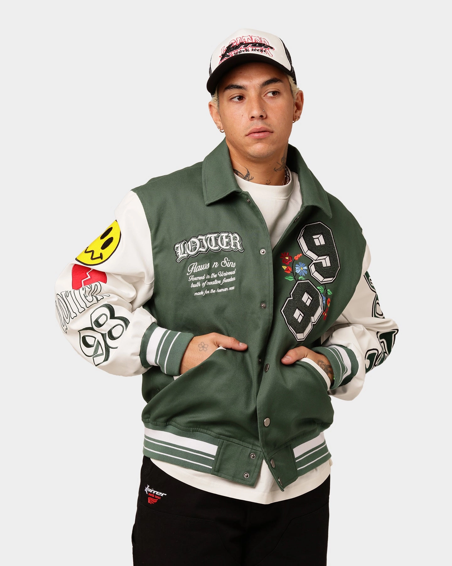 Loiter Flaws Varsity Jacket Green/Off White Spread