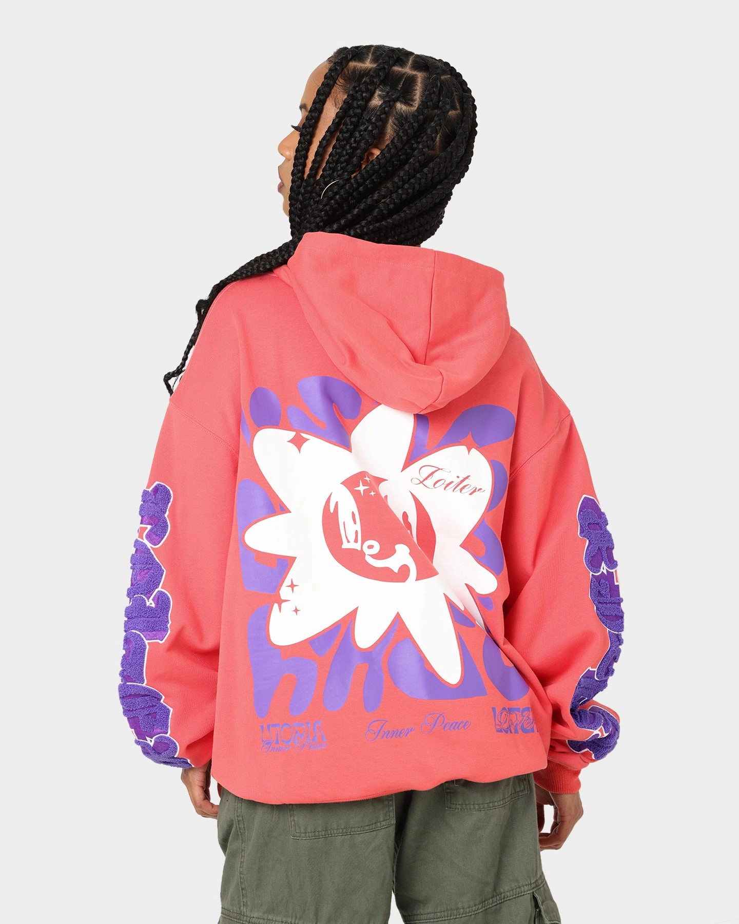 Sleek Jacket Quilted Panels Loiter Fleur Hoodie Pink