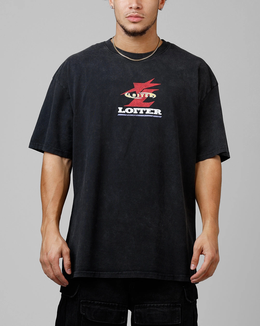 Simple Yet Cozy Loiter Formula Vintage T-Shirt Black Acidwash