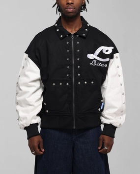 Loiter Frontier Varsity Jacket Black/Off White Wind Resistant Involve