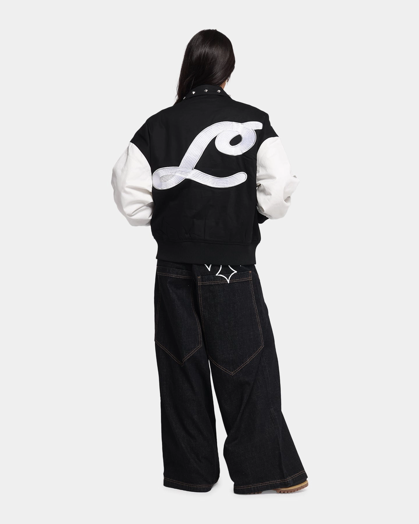 Double layer fabric Anti Slip Shoulder Pads Loiter Frontier Varsity Jacket Black/Off White