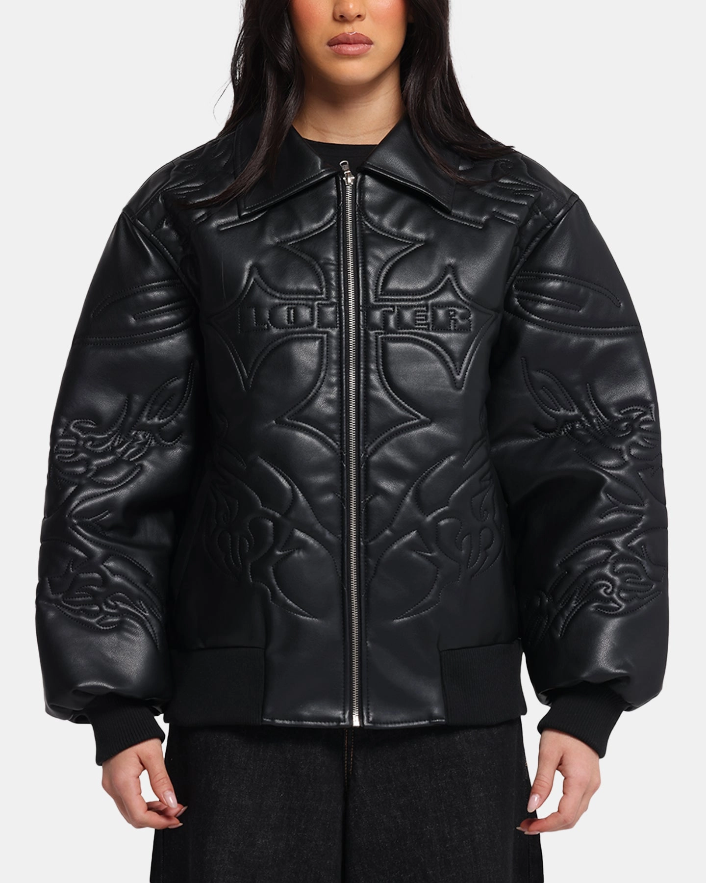 Loiter Fury Vegan Leather Jacket Washed Black Comfortable Work Layer
