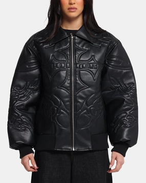 Loiter Fury Vegan Leather Jacket Washed Black Comfortable Work Layer