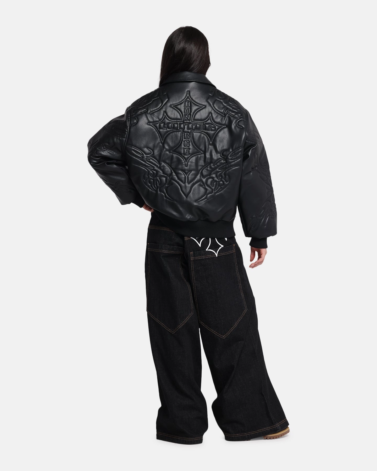 Loiter Fury Vegan Leather Jacket Washed Black Connection Fleece Lined Interior