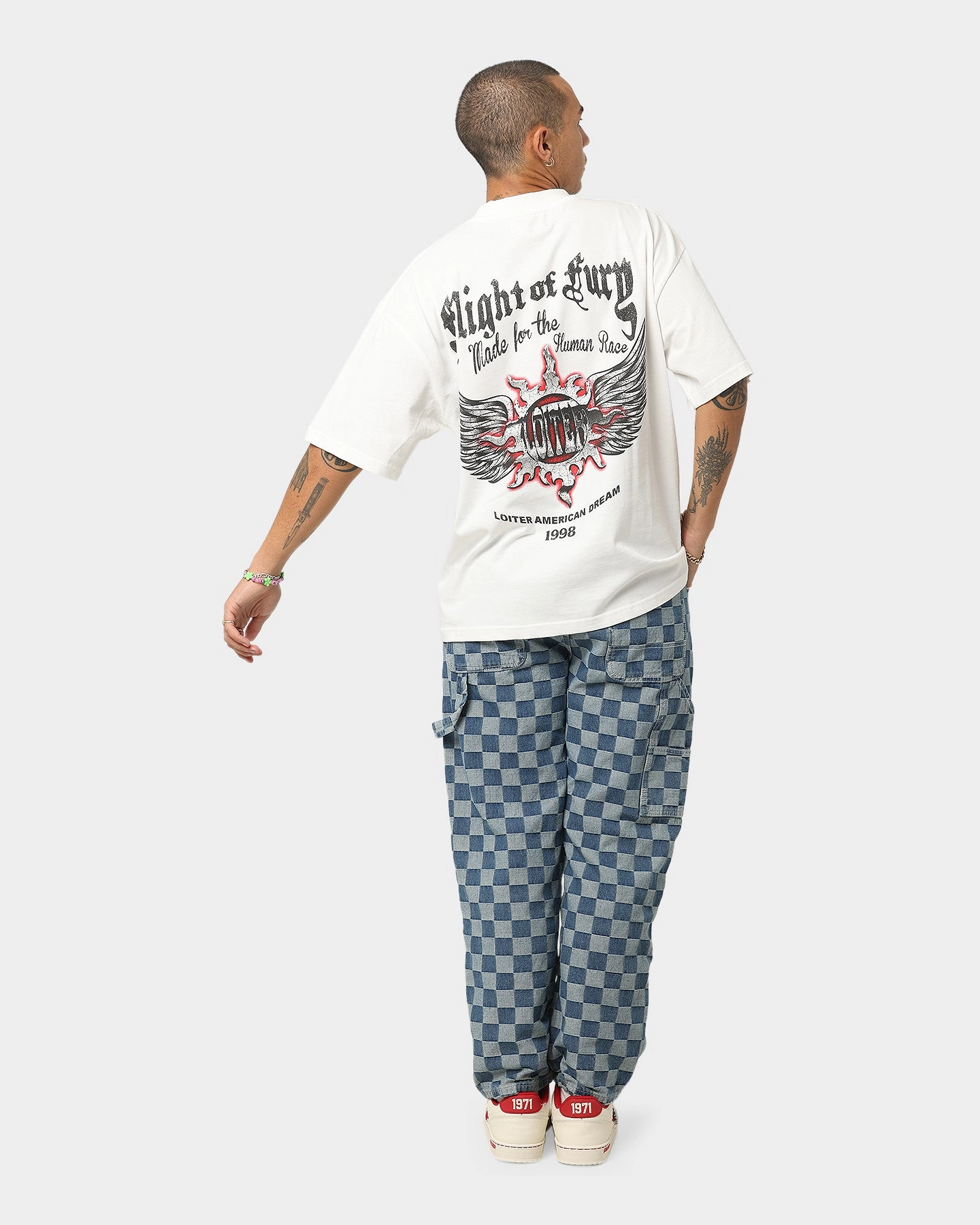 NonRestrictive Cut MicroPiqueKnit Loiter Fury Vintage T-Shirt Off White