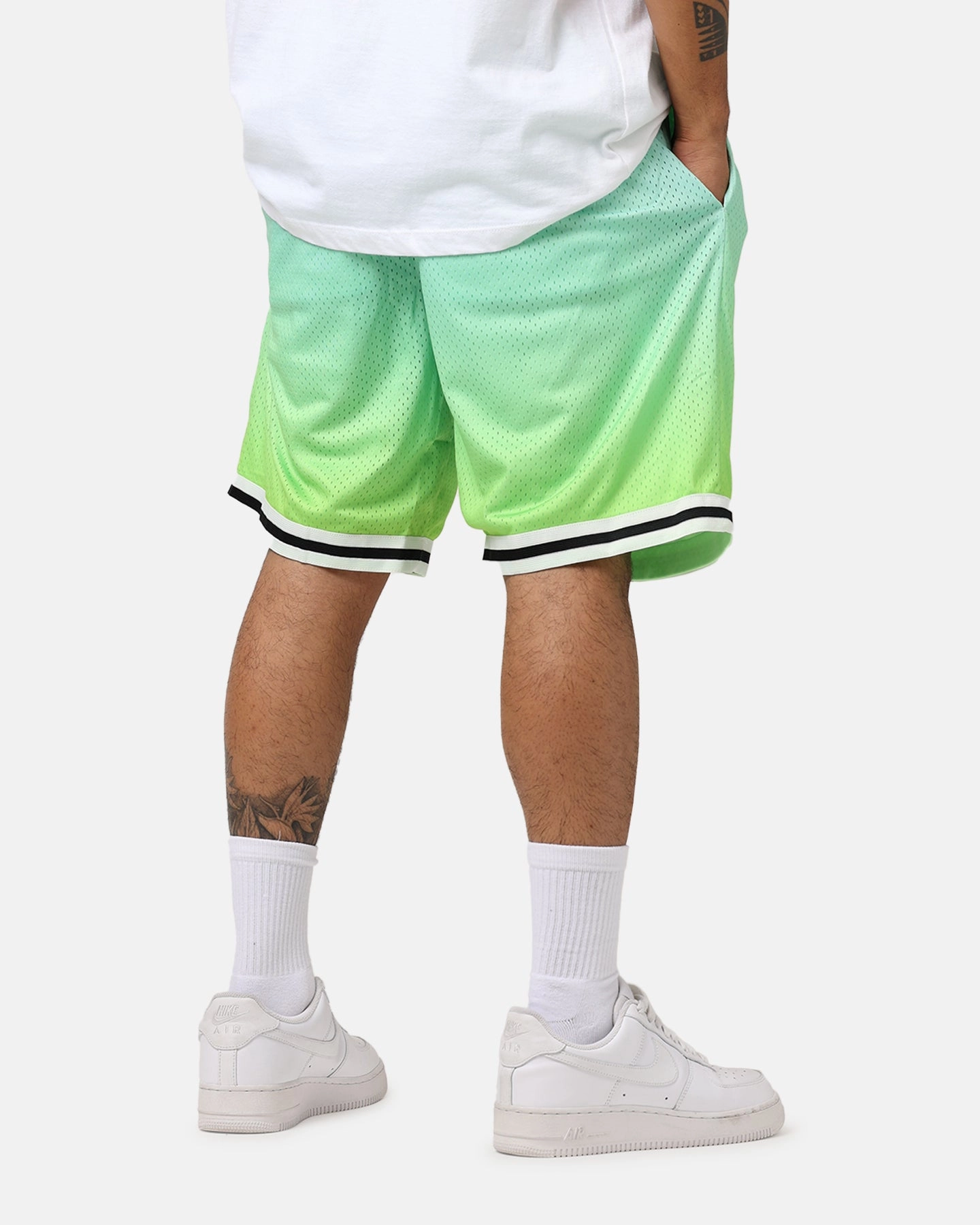 Loiter Gradient Basketball Shorts Green Double Layered Hem Flexible Gusset Design