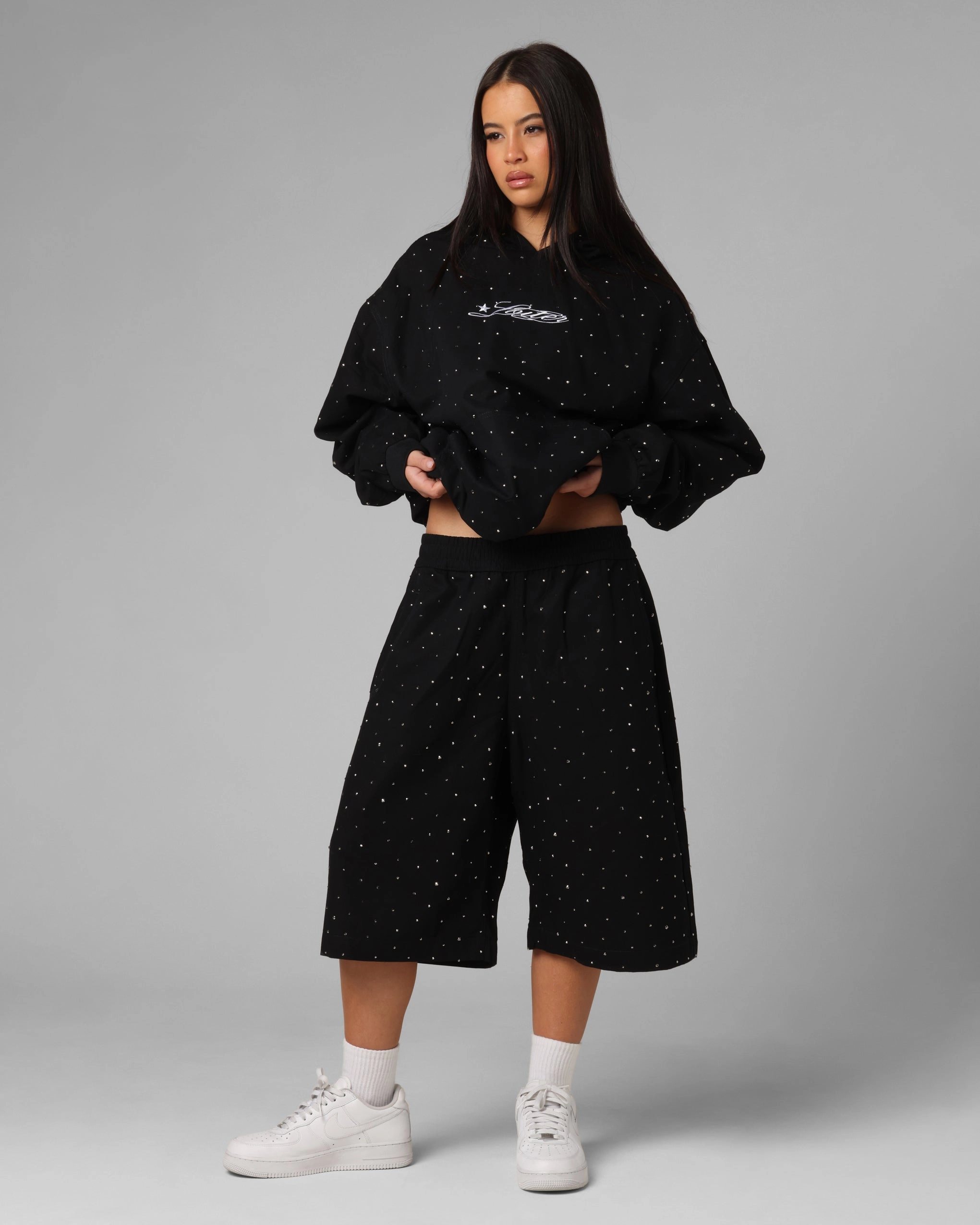 short sleeved Loiter Hail Storm Premium Hoodie Black
