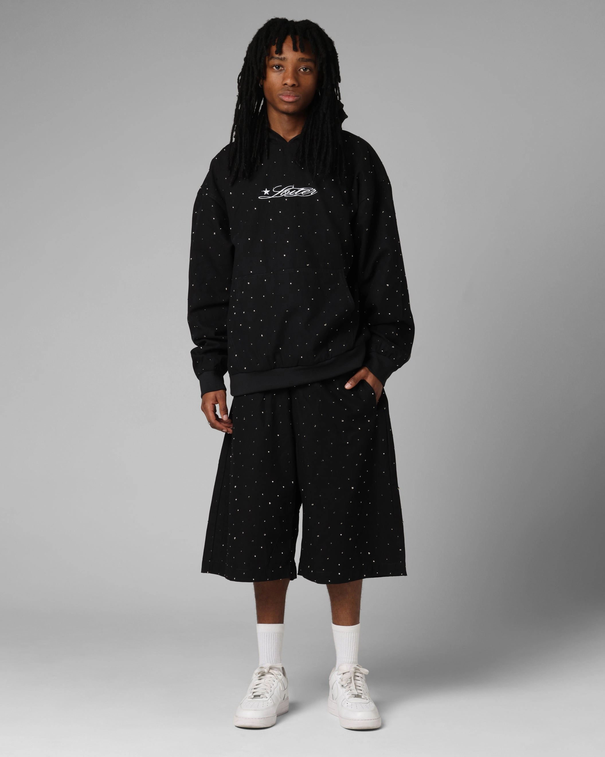 Loiter Hail Storm Shorts Black Fun Design striped shorts