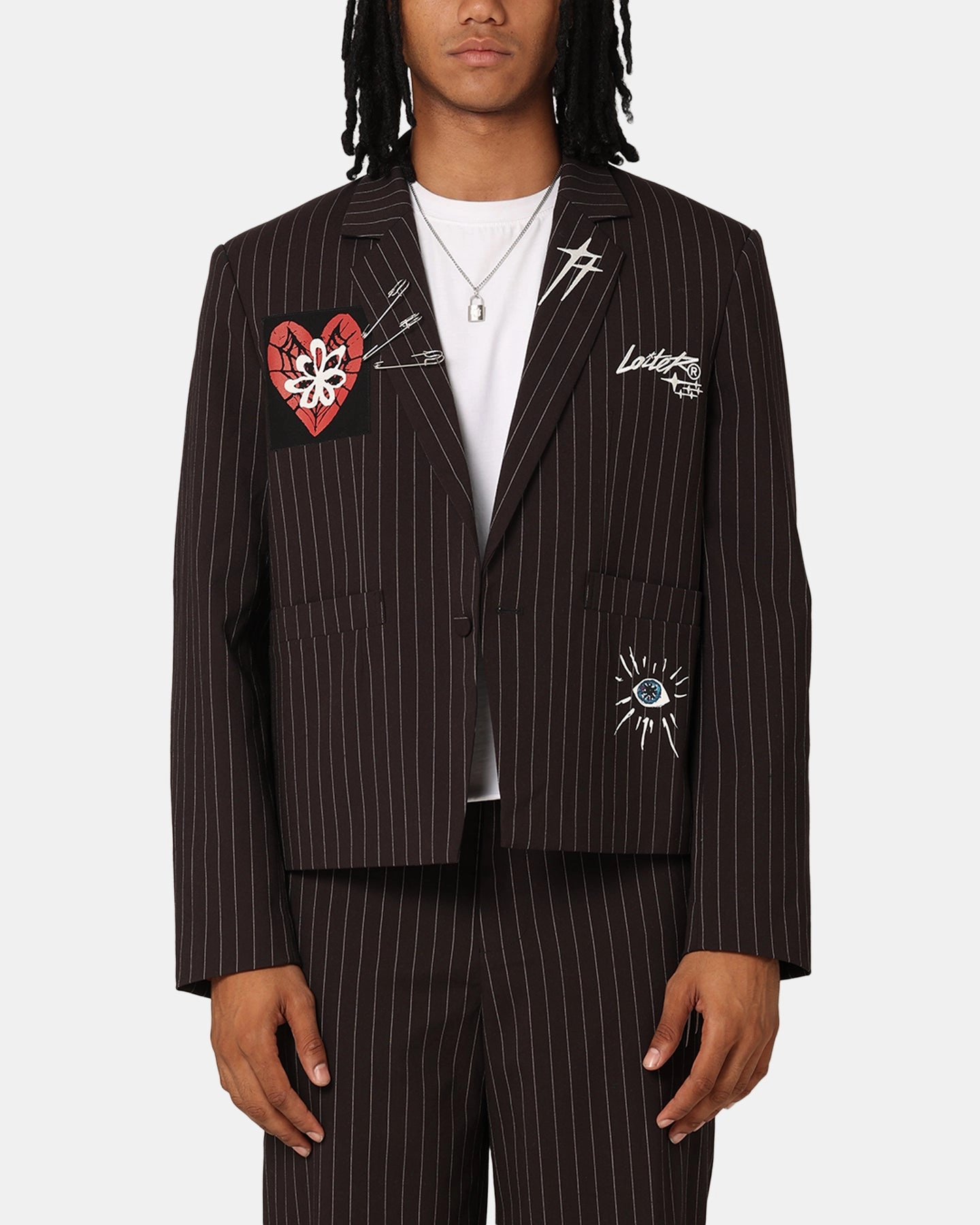 Adjustable Waistband Loiter Heartache Blazer Pinstripe