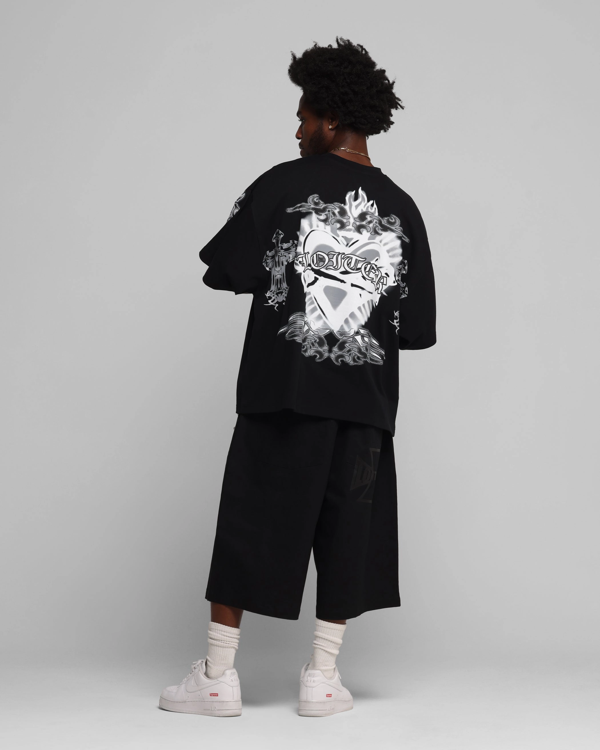 Loiter Hearts T-Shirt Black Outdoor Ready Easy Fit Wear