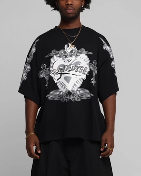 Loiter Hearts T-Shirt Black Active Comfort Style Layered Hem Detail