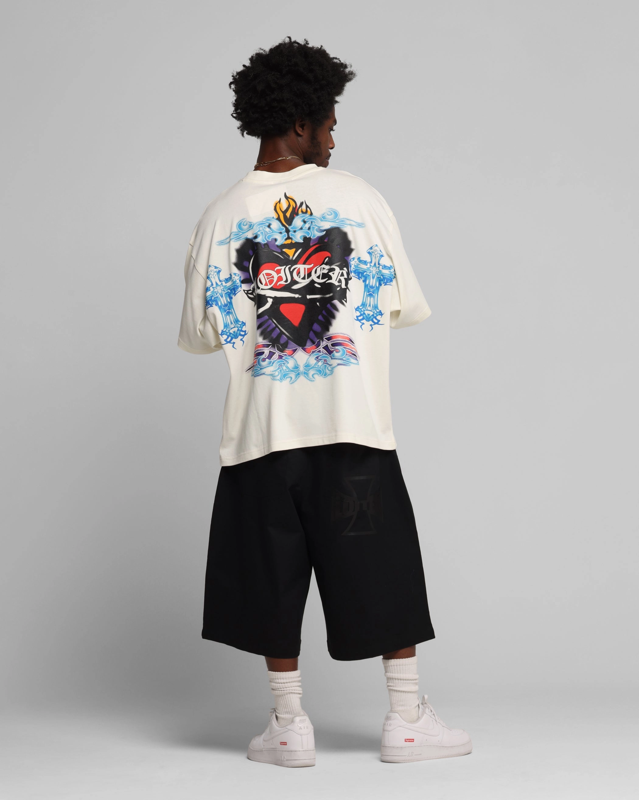 Loiter Hearts T-Shirt Off White Retro