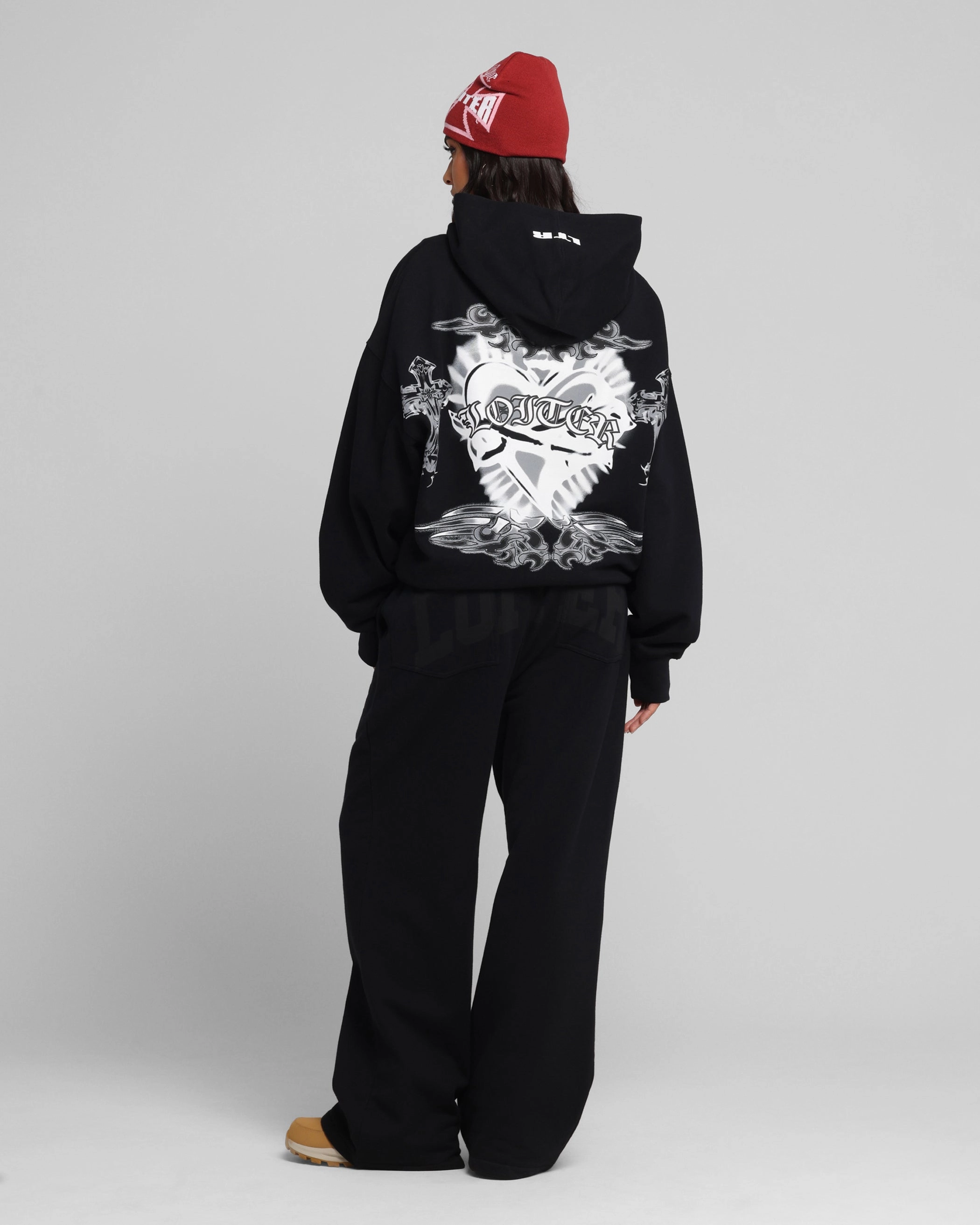 Thrive Desire Loiter Hearts Zip Hoodie Black