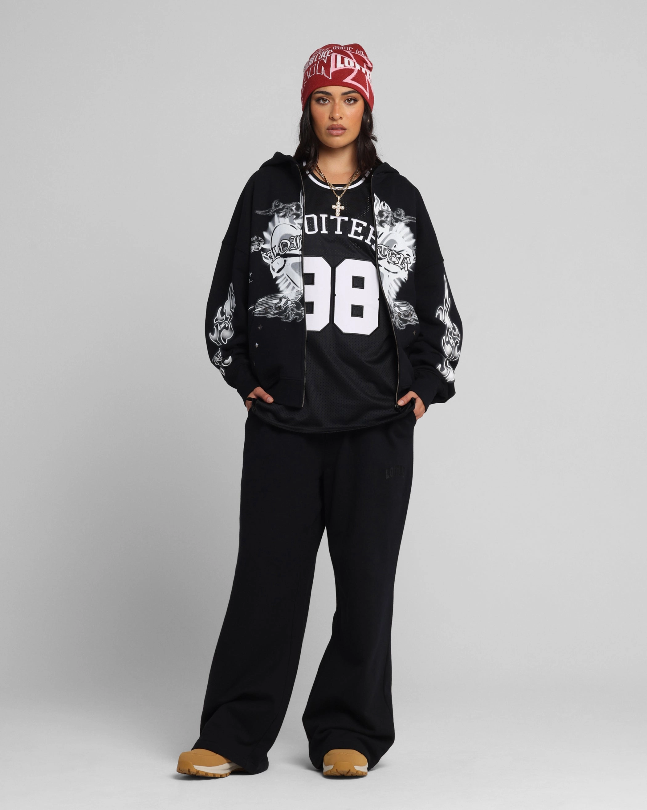 Calendar color fast Loiter Hearts Zip Hoodie Black