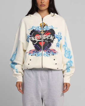 sunny - day look gift - giving option Loiter Hearts Zip Hoodie Off White