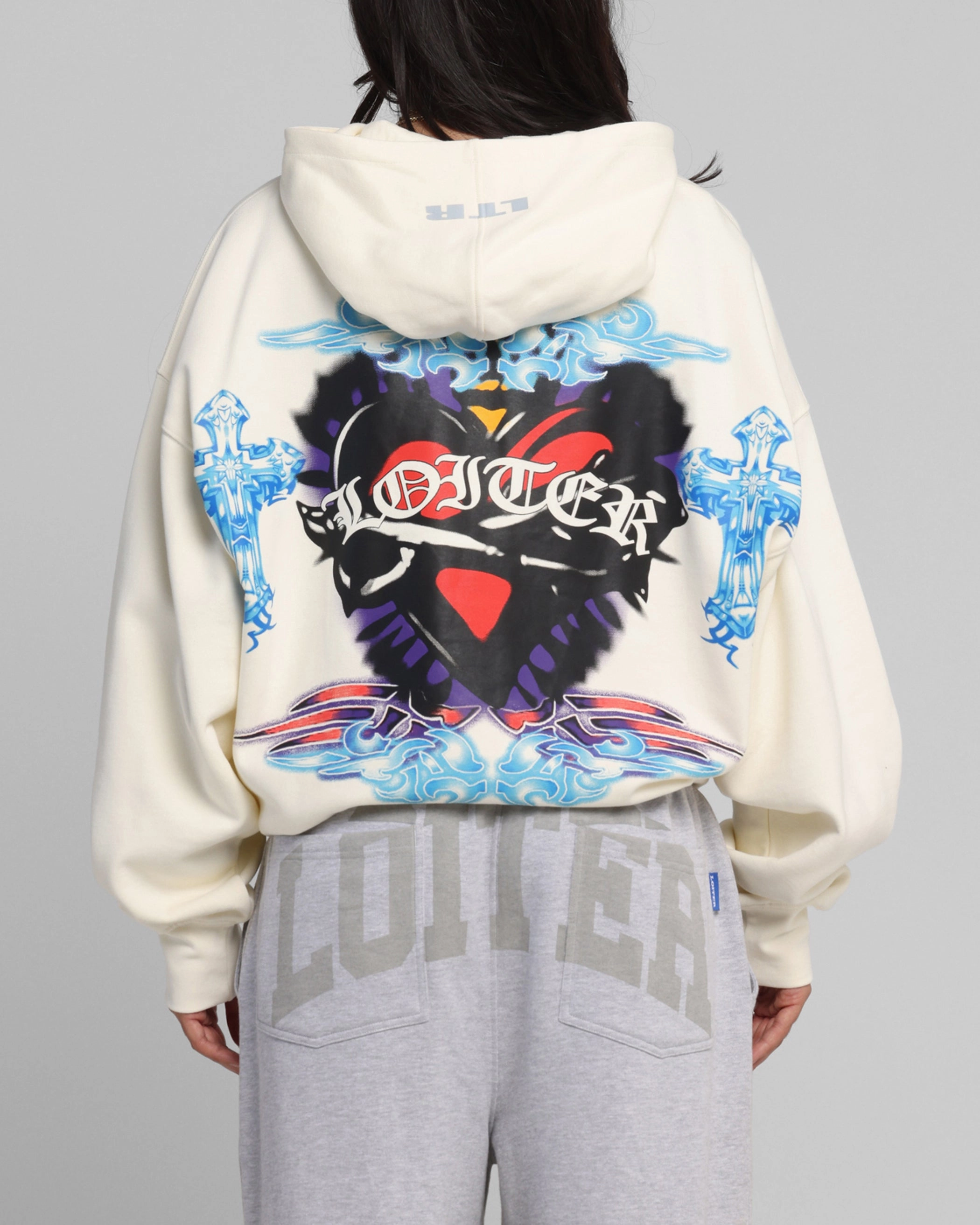 Loiter Hearts Zip Hoodie Off White mountain vacation Outdoor Style
