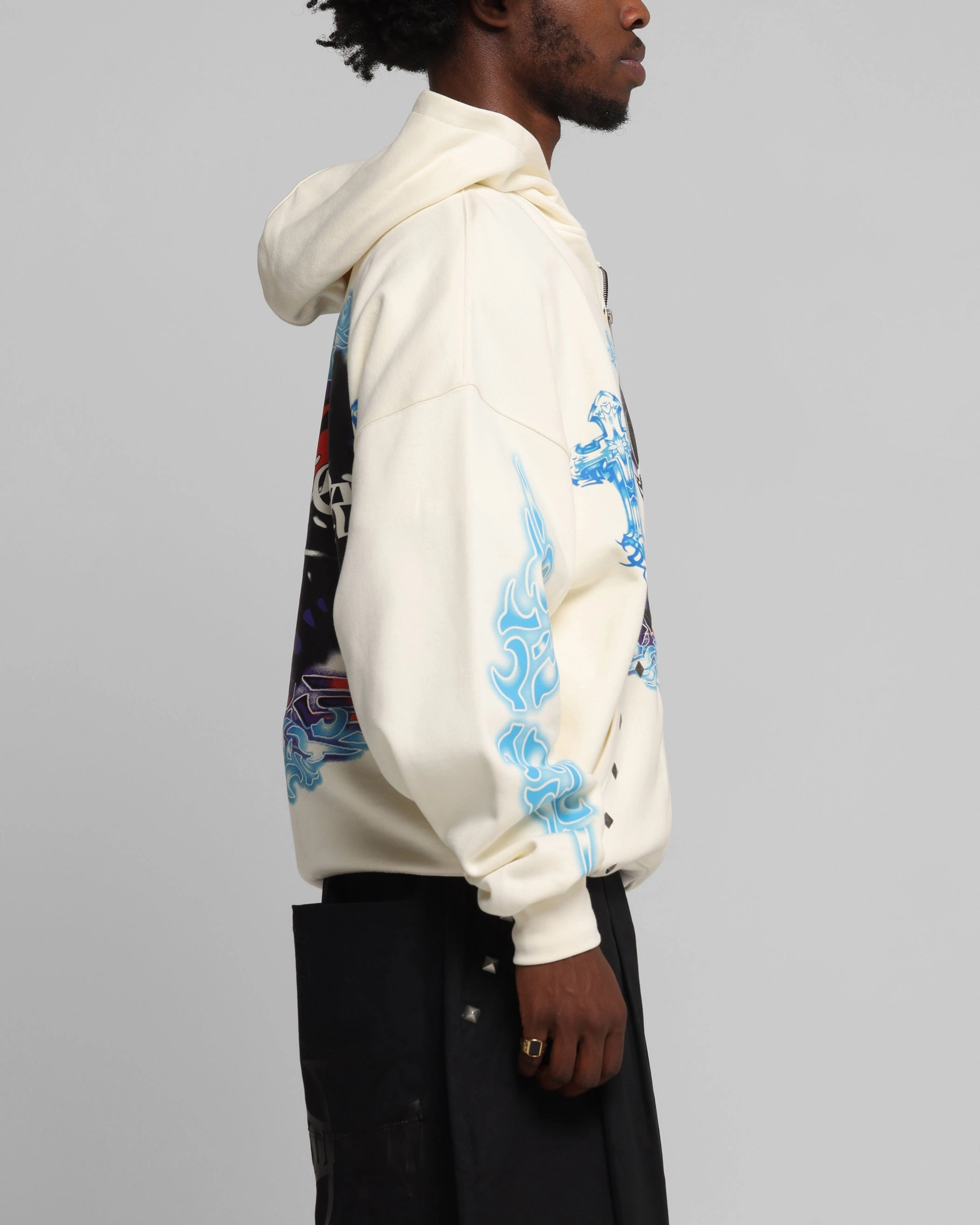 Loiter Hearts Zip Hoodie Off White Low Maintenance Fabric