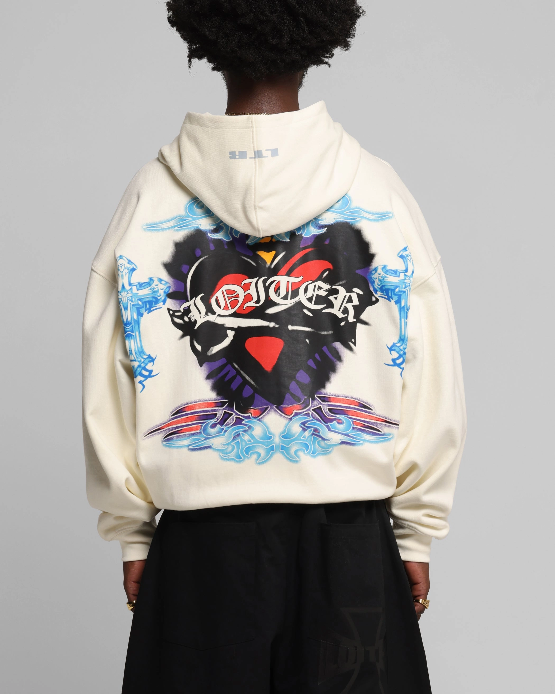 Moisture Lock Layer Heat Safe Loiter Hearts Zip Hoodie Off White