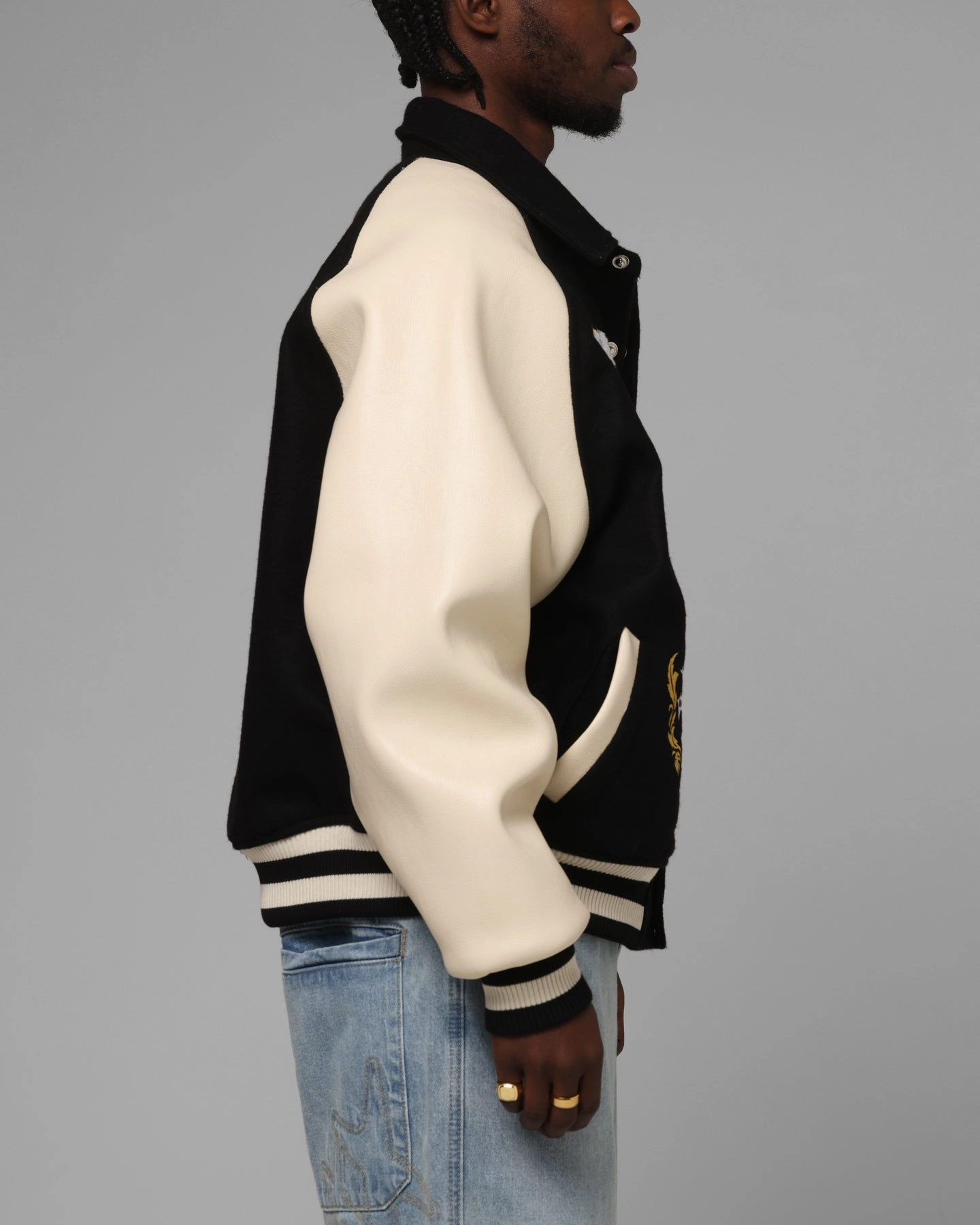 Loiter Heaven Varsity Jacket Black/Off White Sport Fit Quality Assurance
