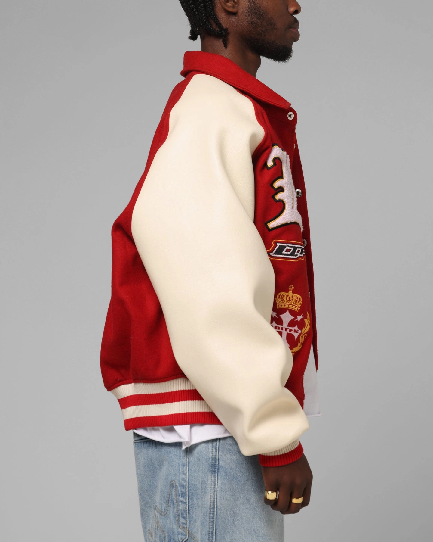 Loiter Heaven Varsity Jacket Red/Off White Moisture Wicking Lining Plan