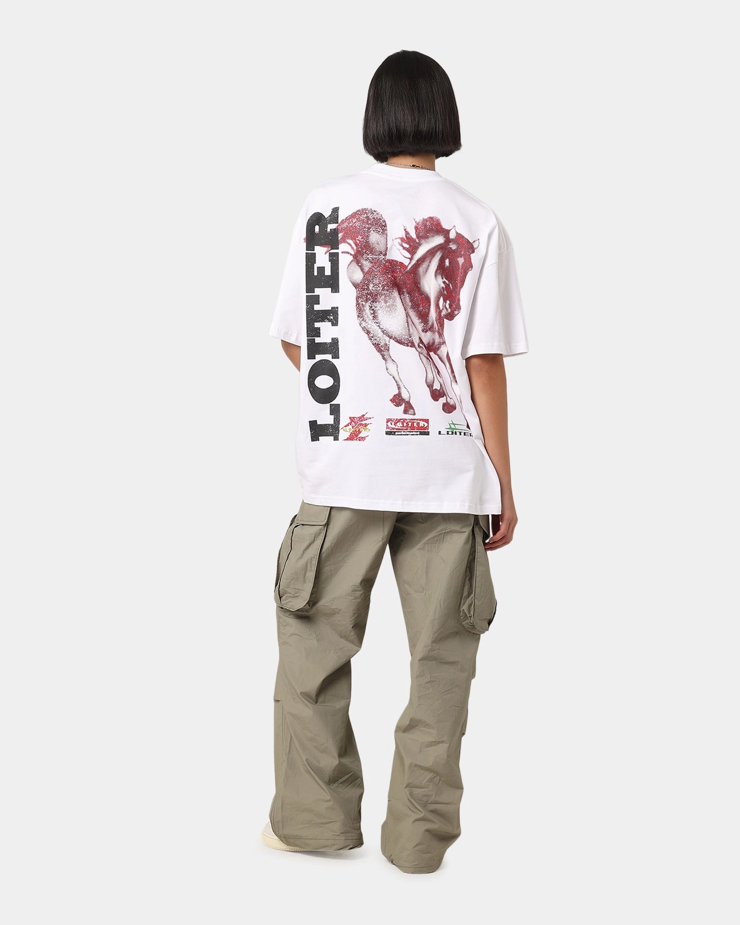 Quick Fit Comfort Apparel Loiter Horse Power Vintage T-Shirt White