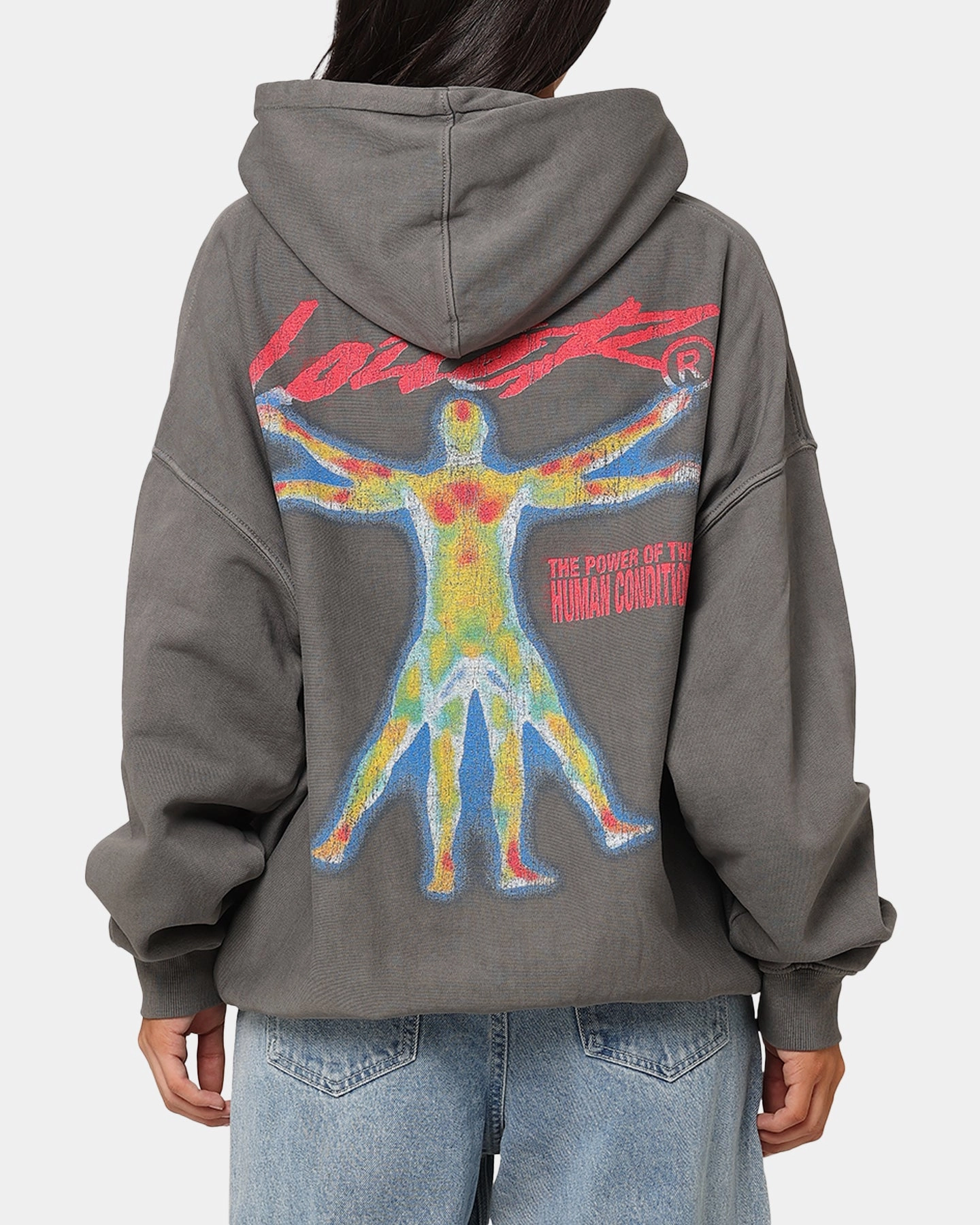 Fleece Lined Interior Loiter Human Condition Hoodie Washed Charcoal