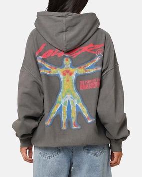 Fleece Lined Interior Loiter Human Condition Hoodie Washed Charcoal
