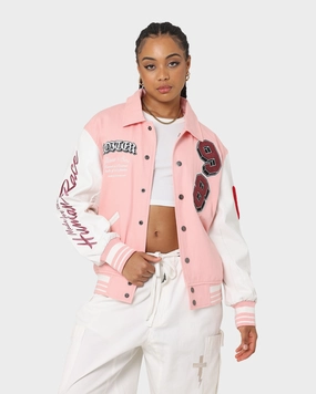 Layer Option Generosity Loiter Human Varsity Jacket Pink