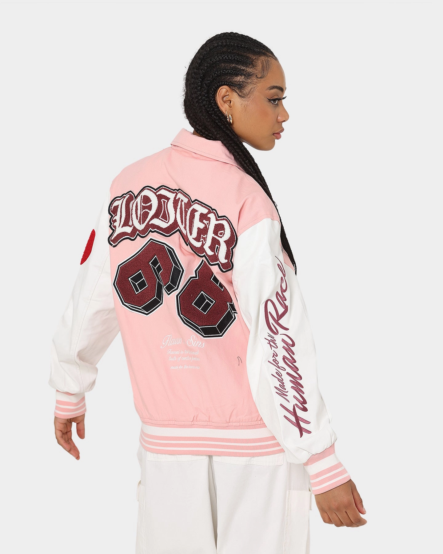 Loiter Human Varsity Jacket Pink Spark