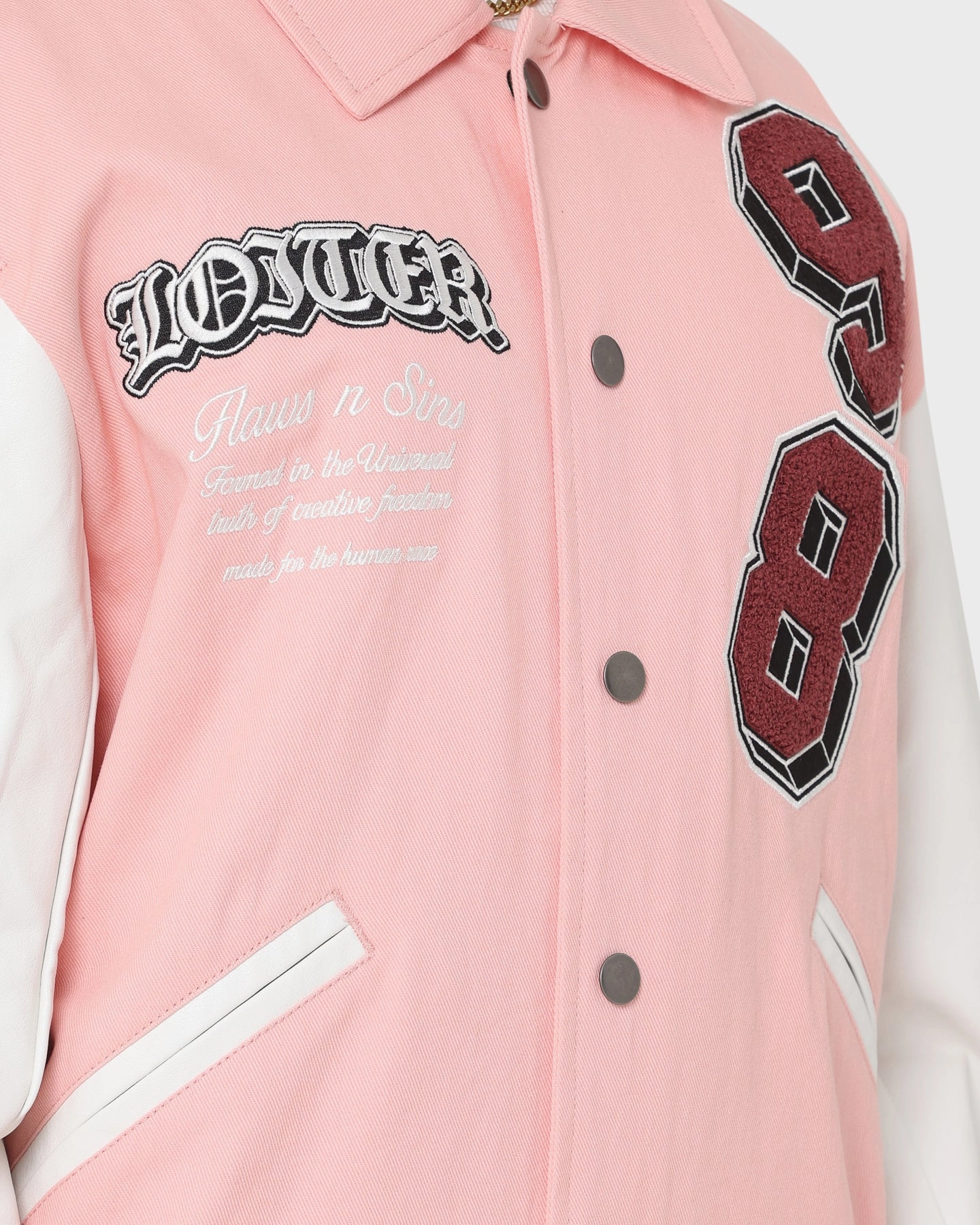 Grace Windproof Barrier Design Loiter Human Varsity Jacket Pink