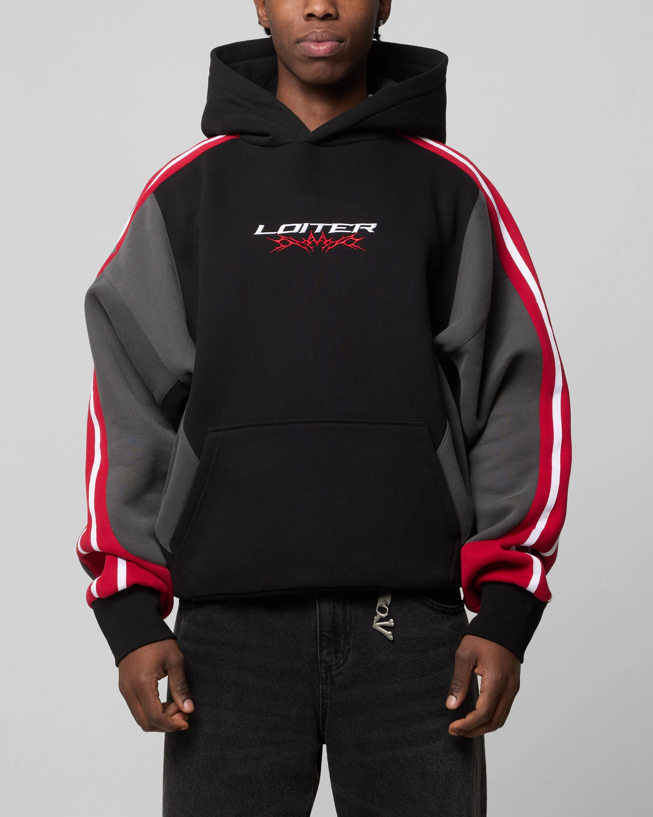 Loiter Hunter Patchwork Hoodie Black/Red suitable for city tours