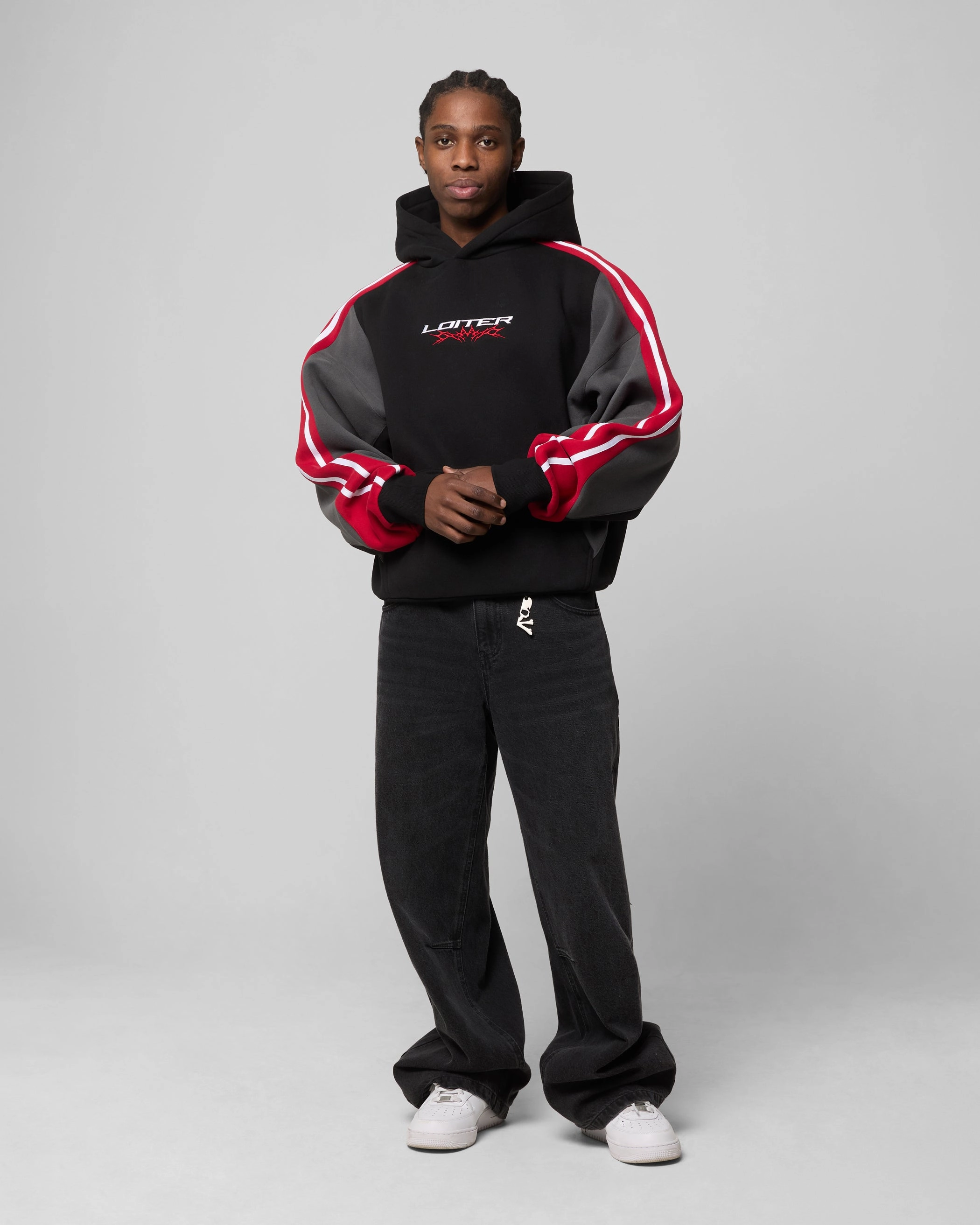 Loiter Hunter Patchwork Hoodie Black/Red WaterResistant Shell Magnet