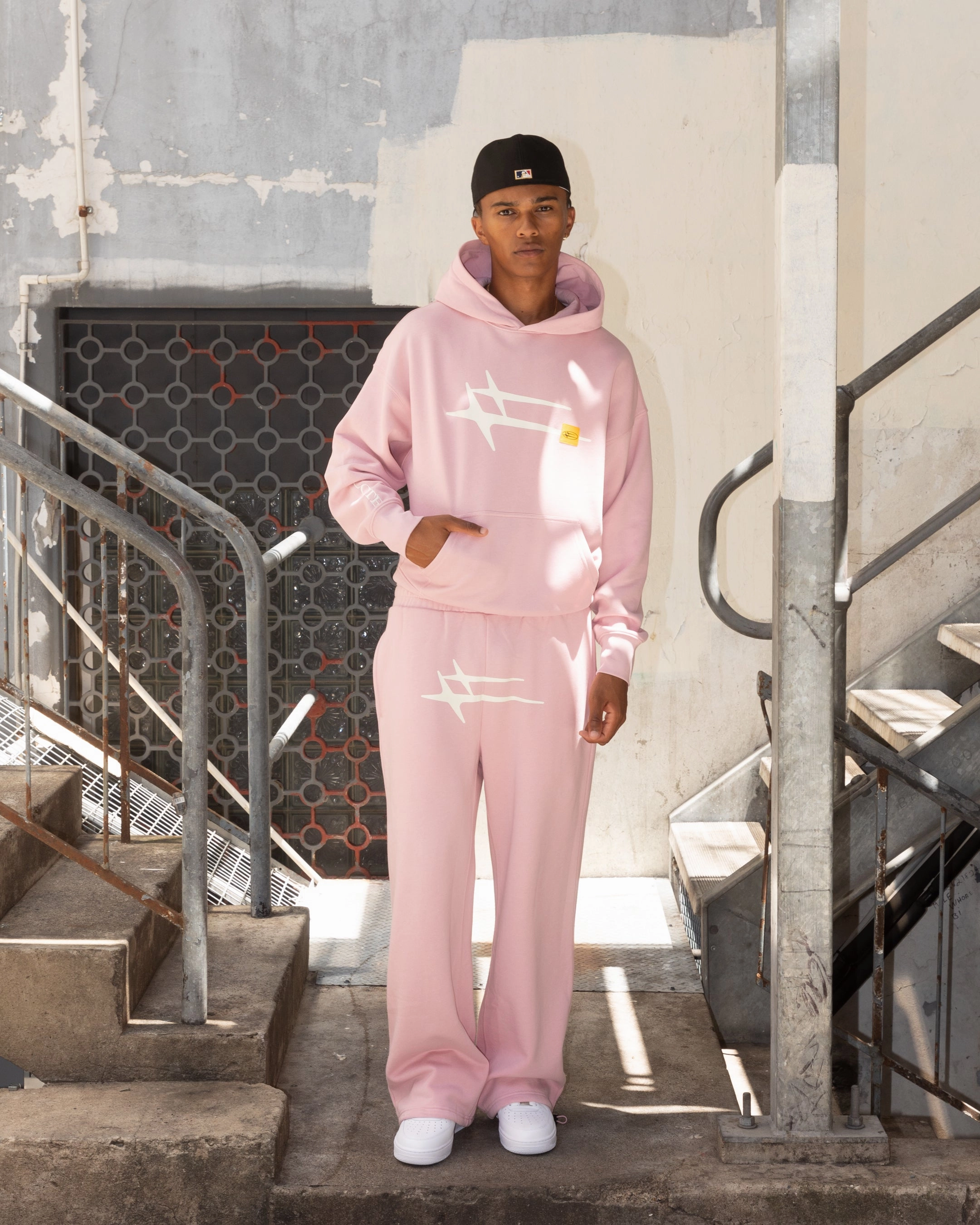 Layered Hem Design Loiter Hybrid Premium Hoodie Dusty Pink