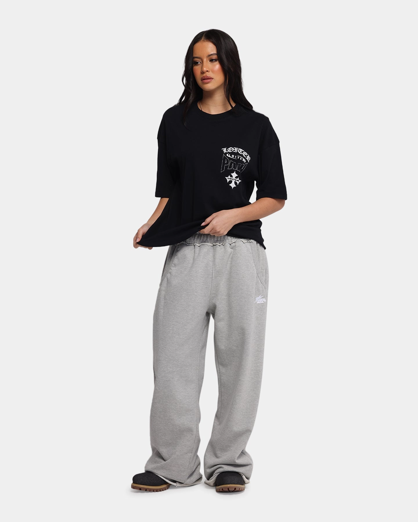 Longline Hemline Loiter Inner Pain T-Shirt Black
