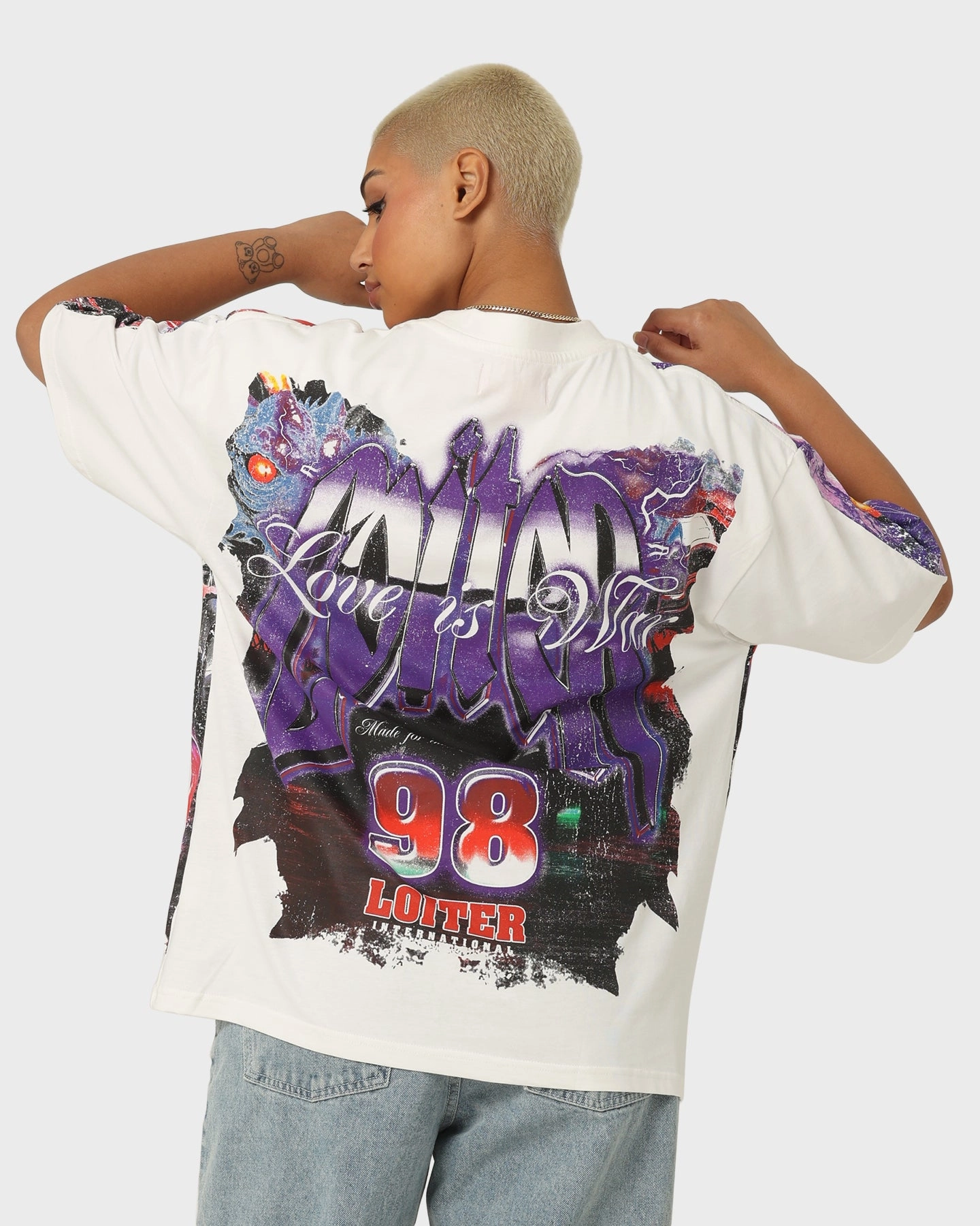 Loiter Interceptor Vintage T-Shirt Off White Abstract print MultiPly Fabric