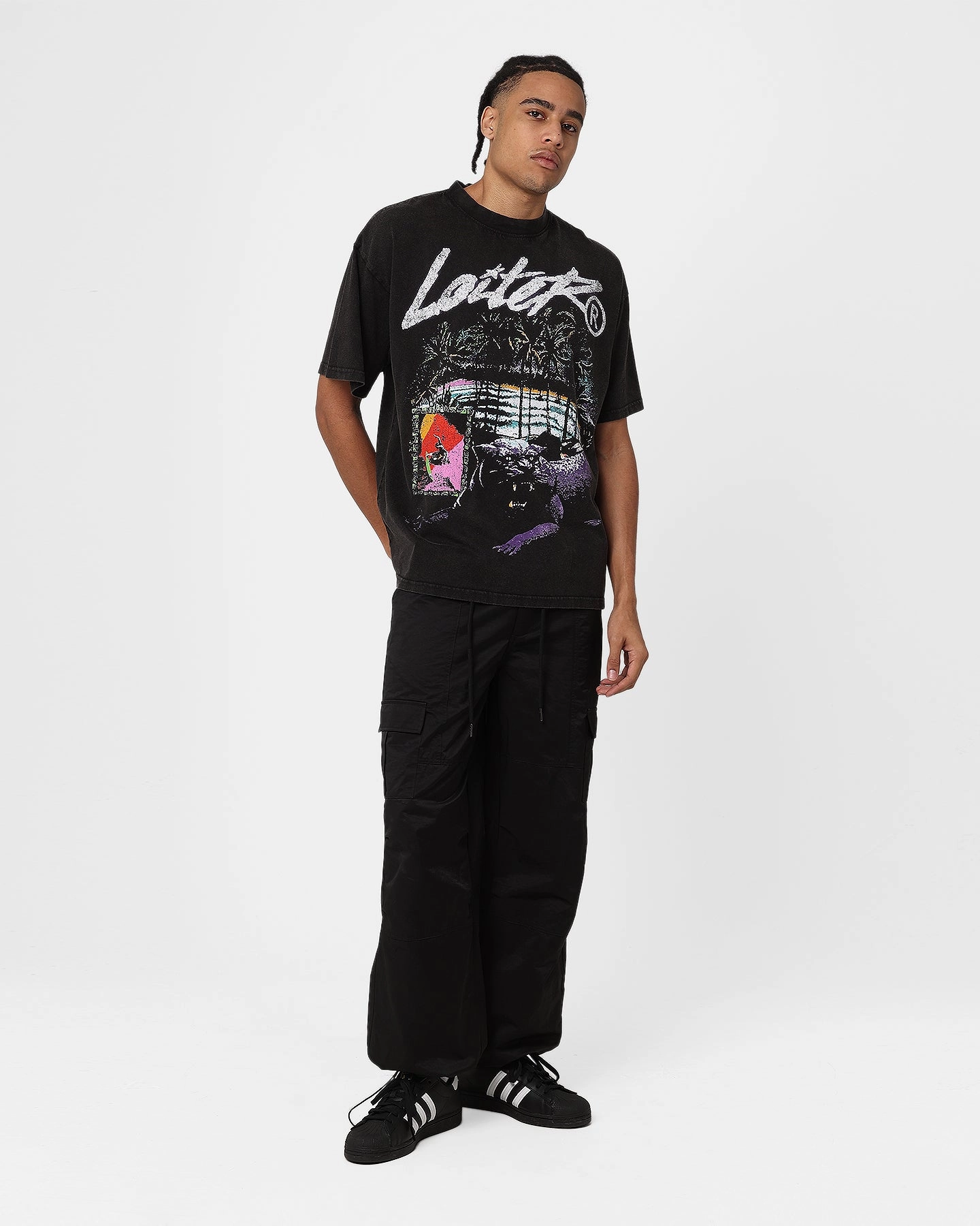 Non Irritating Seams Breathable Wearable Loiter Jungle Vintage T-Shirt Black Wash