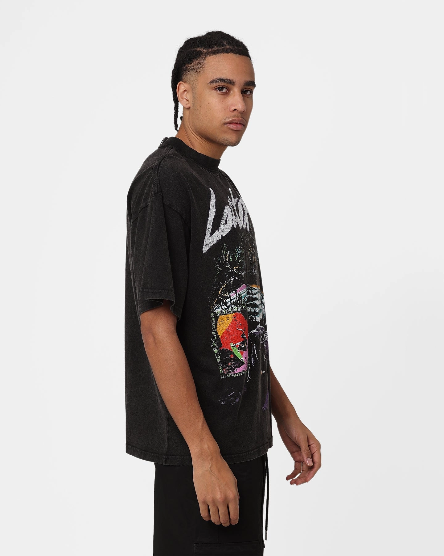 Loiter Jungle Vintage T-Shirt Black Wash Playful Design Moisture Wicking Technology