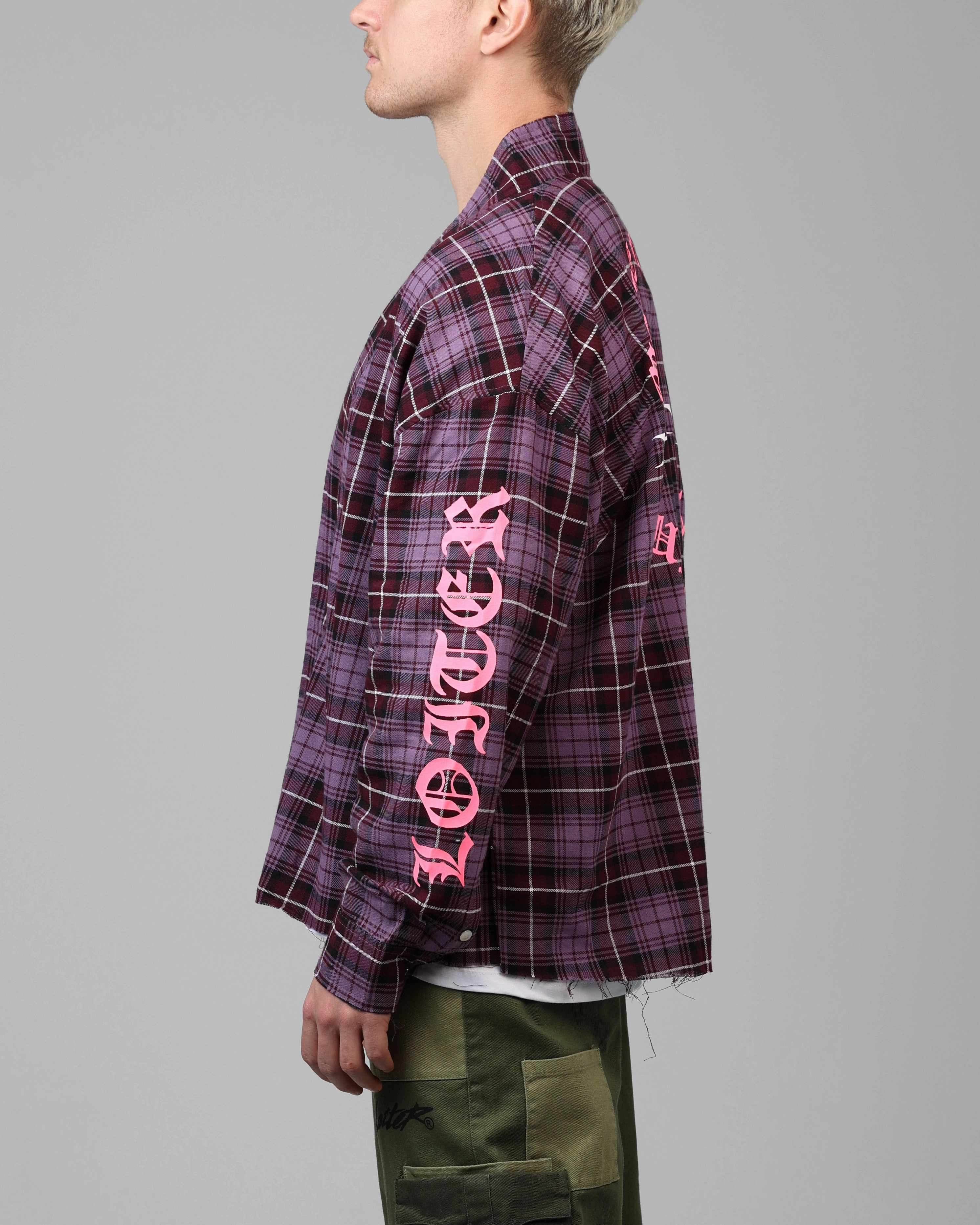 Loiter Kimono Flannel Purple Mask Casual Style