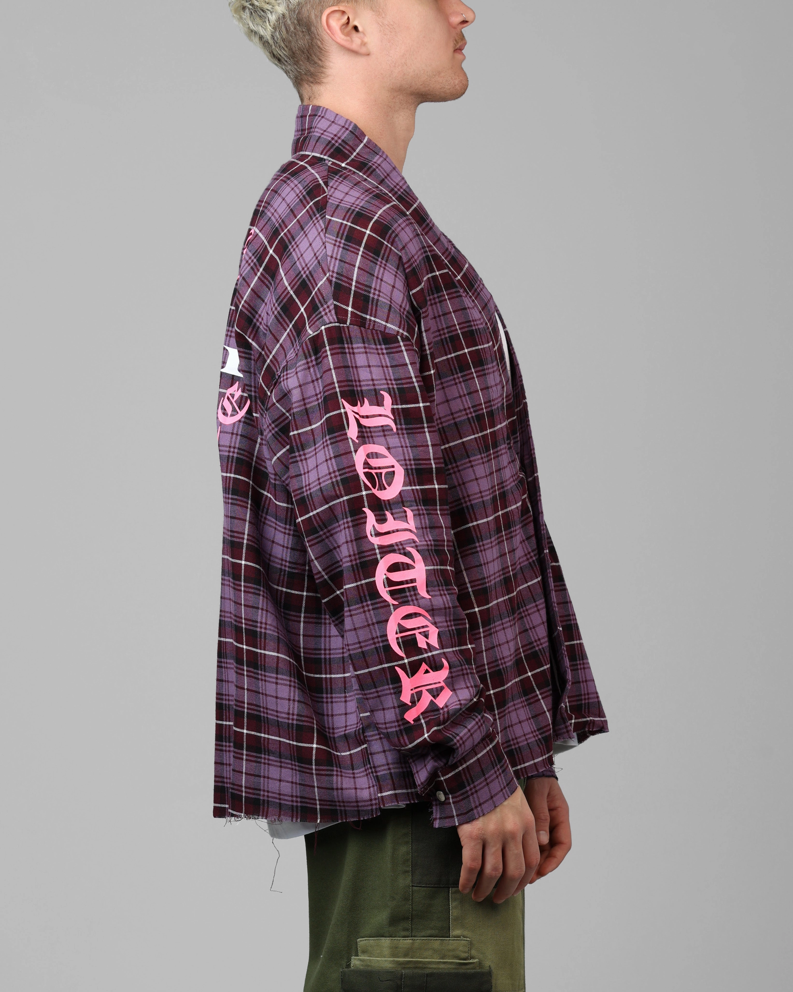 Loiter Kimono Flannel Purple Loop Fastened Hood HydrationCompatible Pocket