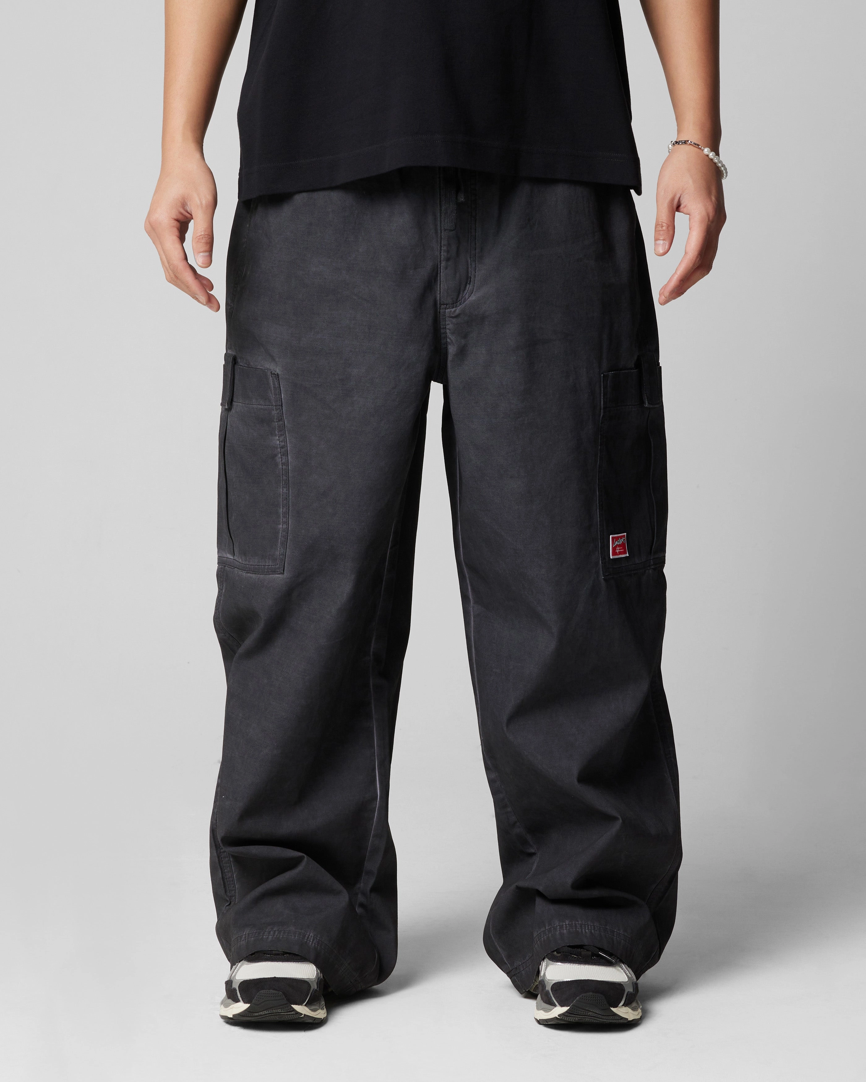 Loiter Kraven Parachute Pants Washed Black Work Comfort Tagless Design