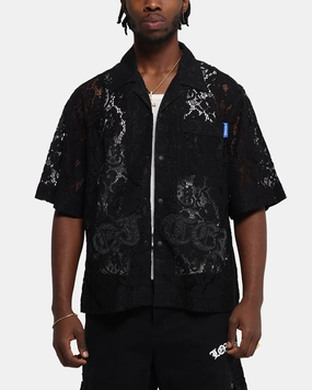 Bold Statement Loiter Lace Button Up Shirt Black