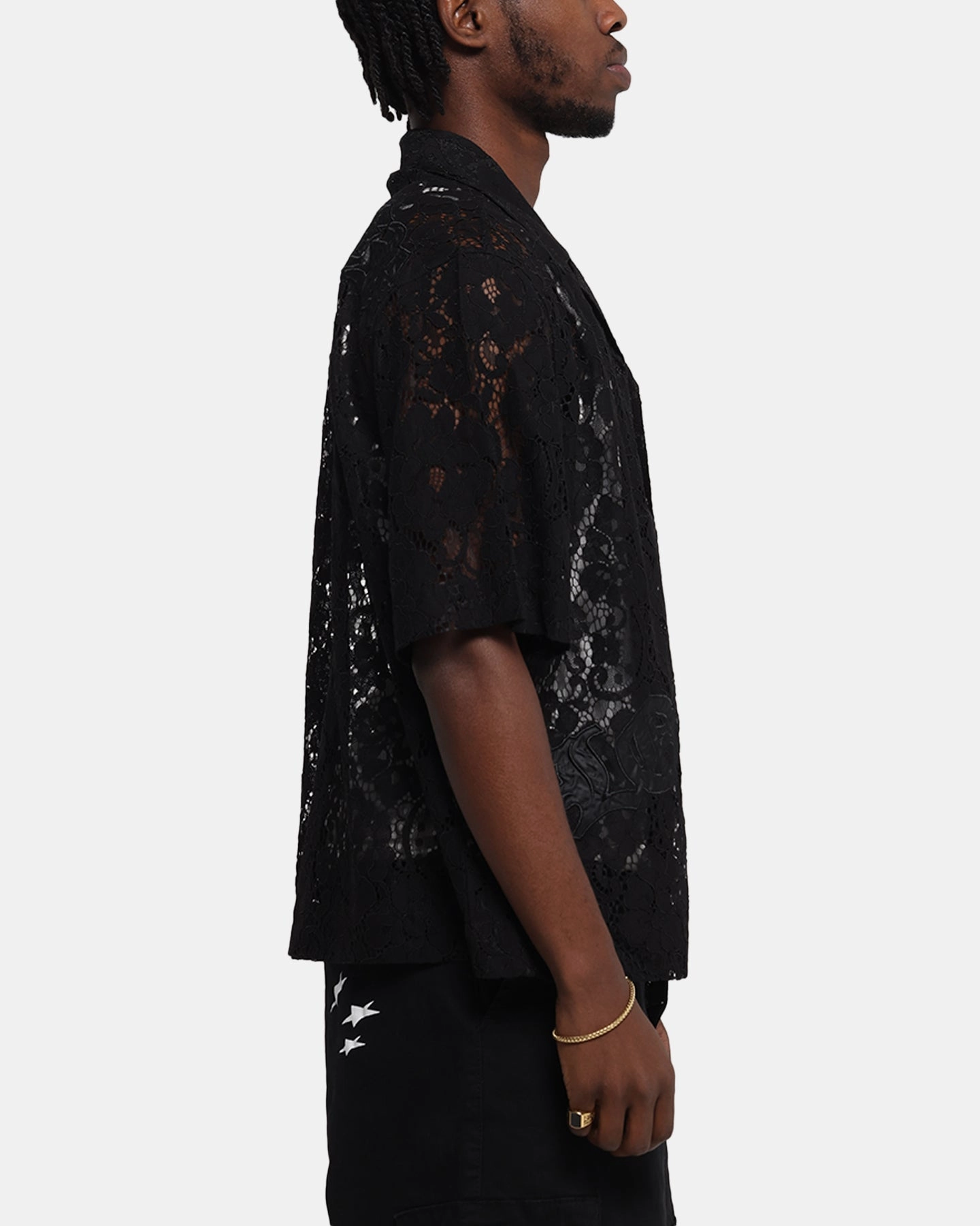 Loiter Lace Button Up Shirt Black Perfect Fit