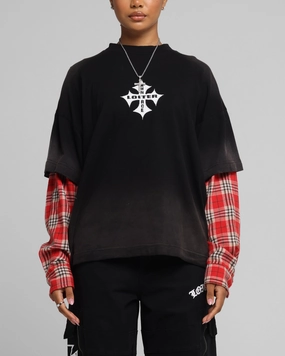 Summer cool Loiter Layered Flannel T-Shirt Black/Red
