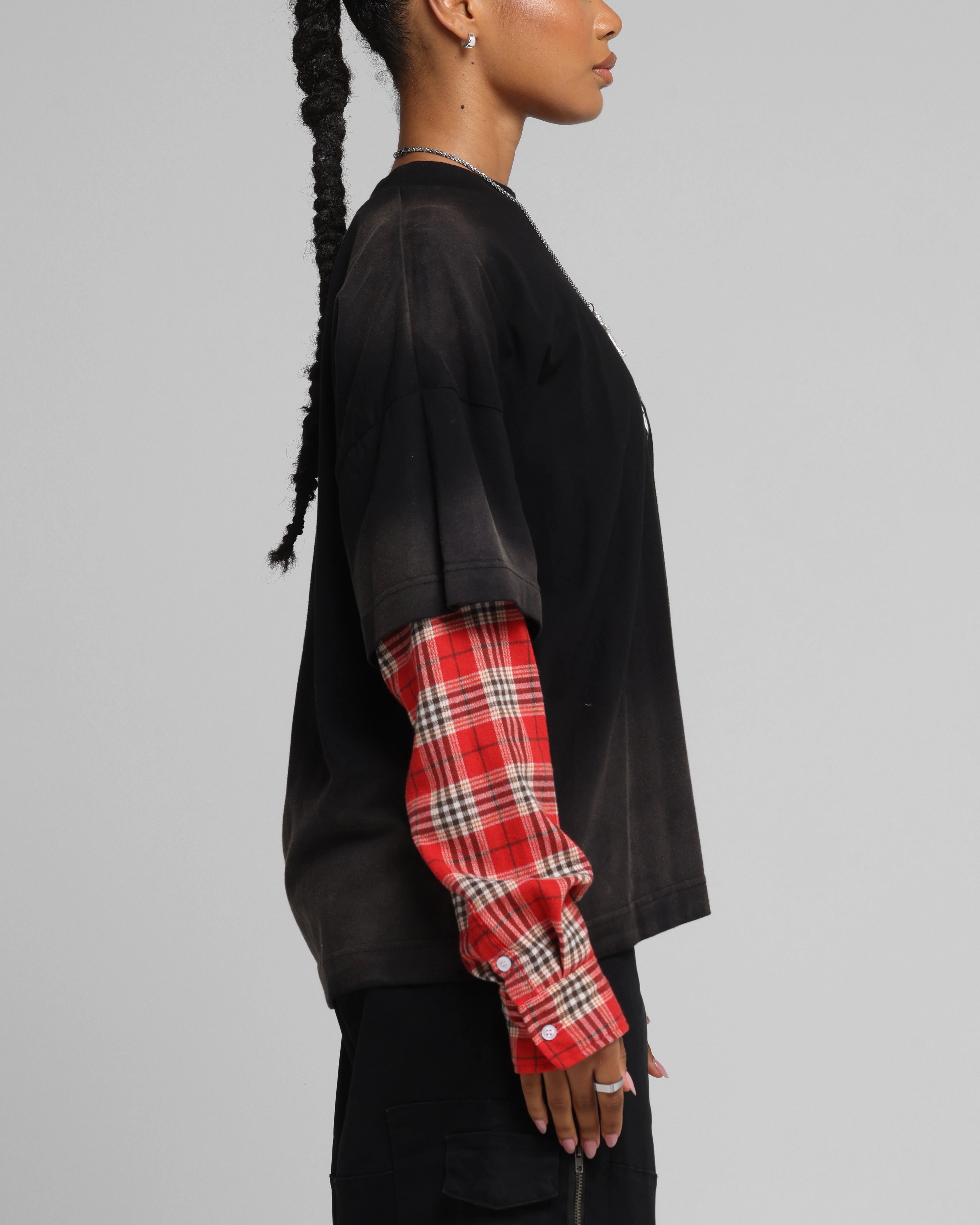 Loiter Layered Flannel T-Shirt Black/Red Cozy Feeling