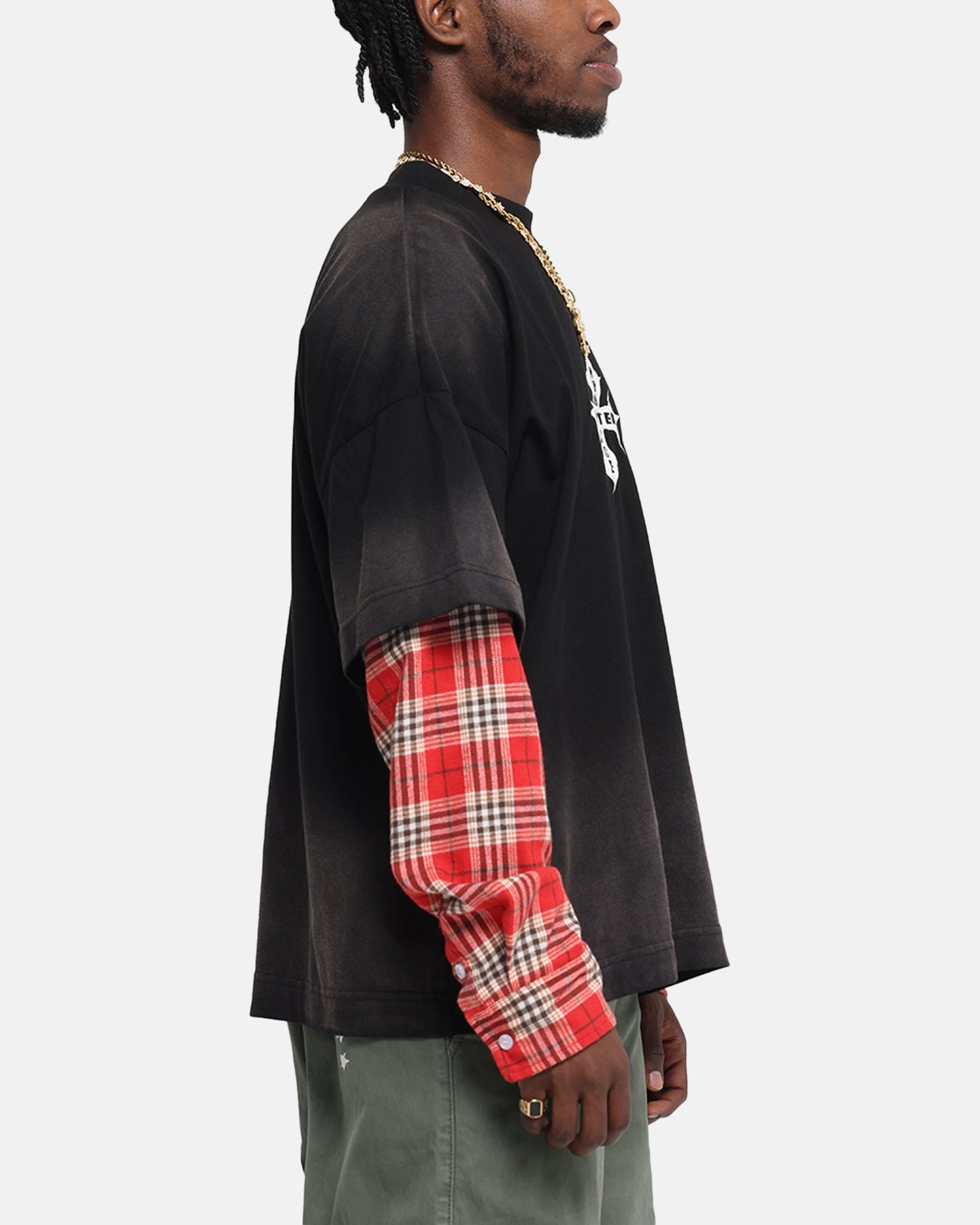 Casual Fit Loiter Layered Flannel T-Shirt Black/Red