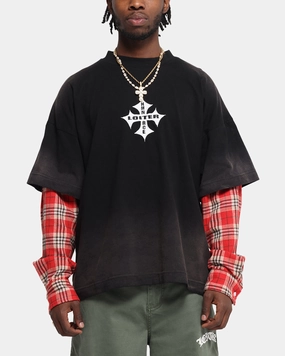 Formal Style Bohemian style Loiter Layered Flannel T-Shirt Black/Red