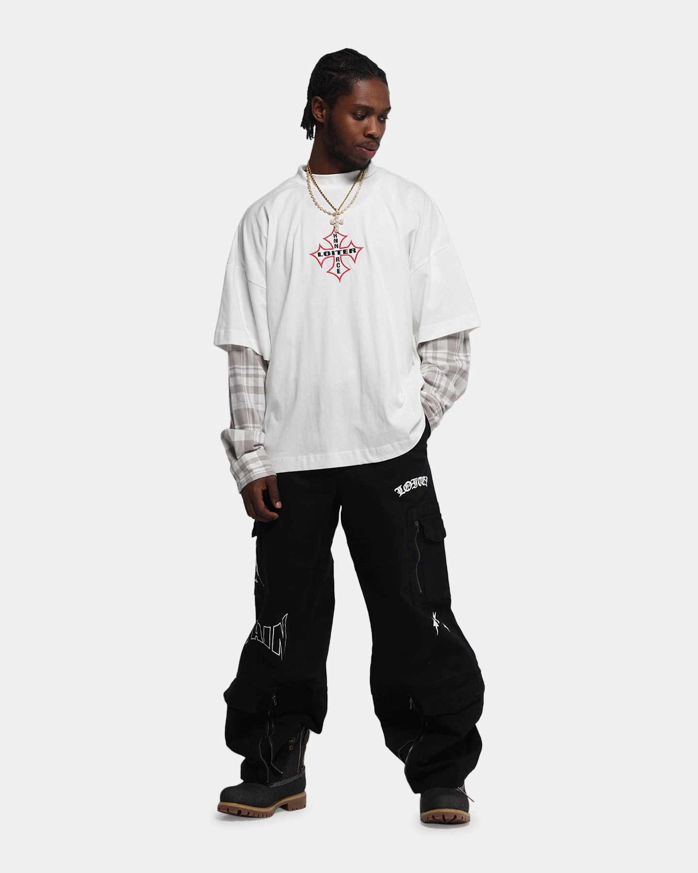 casual top Loiter Layered Flannel T-Shirt Cream